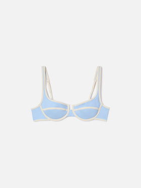 Top bikini Amira String balconette azzurro con profili bianchi