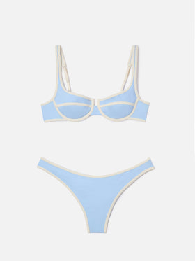 Bikini Amira Naomi String azzurro con profili bianchi