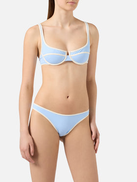 Bikini Amira Naomi String azzurro con profili bianchi