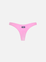 Woman pink velvet cheeky swim briefs Naomi