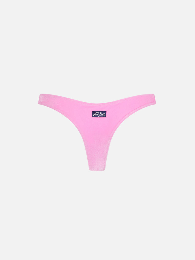 Woman pink velvet cheeky swim briefs Naomi