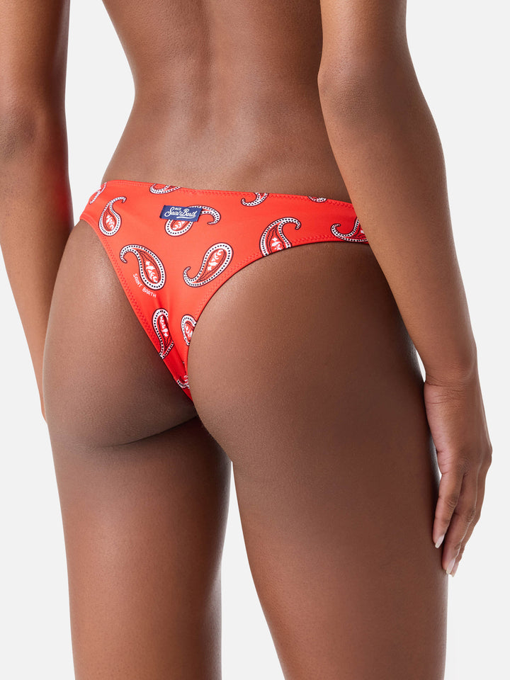 Rote Naomi Cheeky-Swim-Briefs mit Paisley-Print 