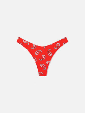Red Naomi cheeky swim briefs with paisley print