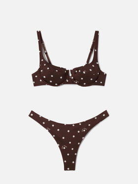 Amira Naomi brown white polka dot bikini