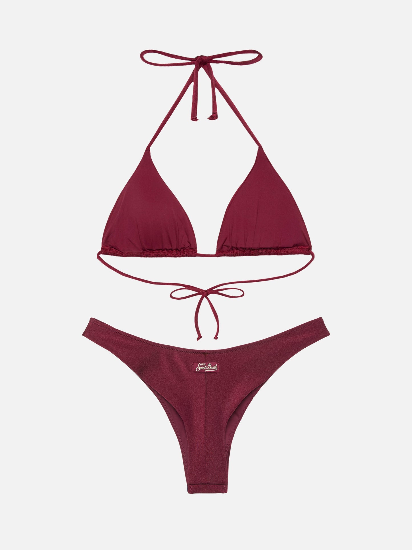 Naomi slip mare cheeky bordeaux con decorazione di strass - Annabelle top bikini triangolo con strass
