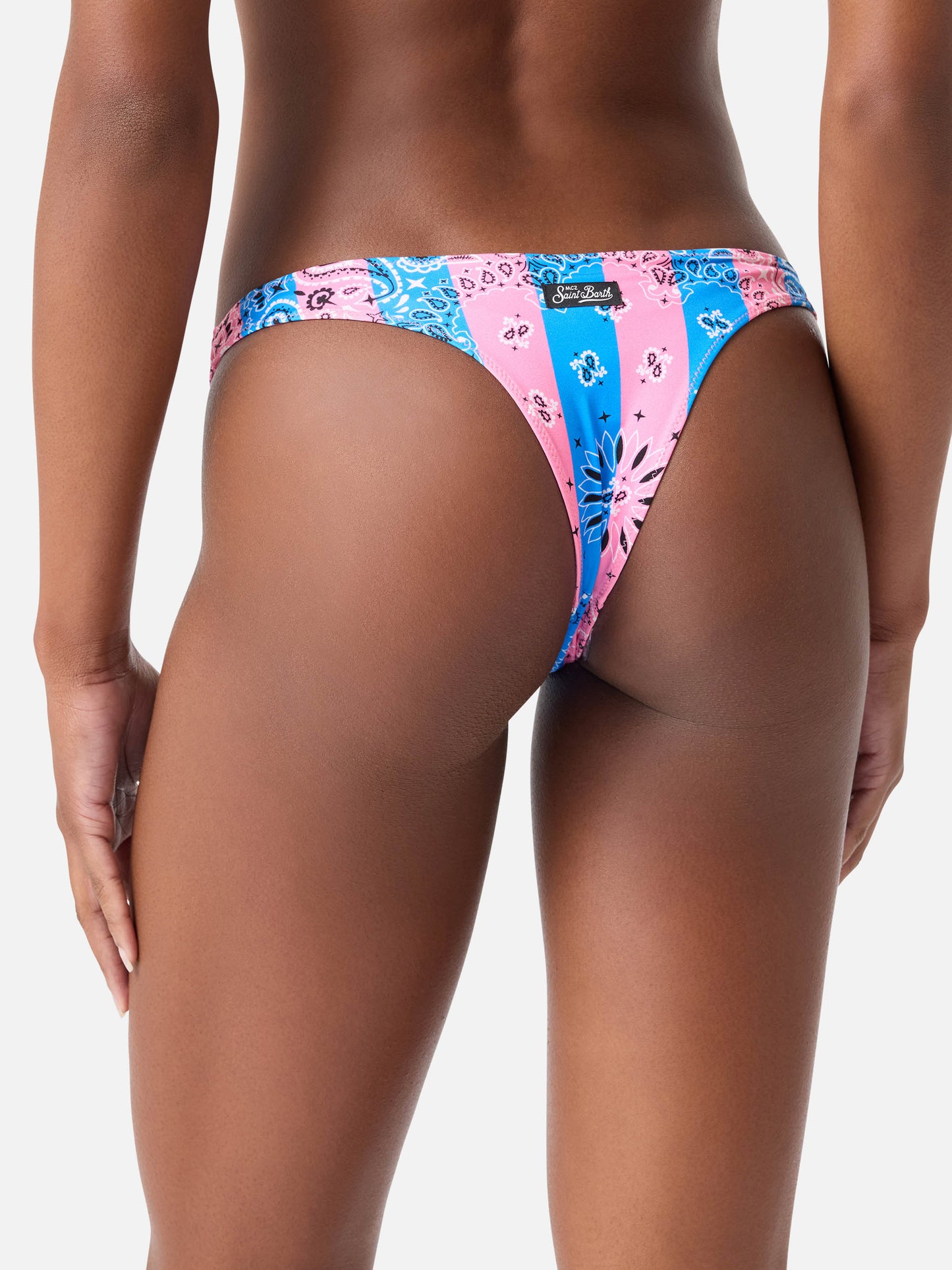 Bikini bralette tipo bandana a rayas Judy Naomi en azul empolvado y rosa 