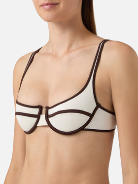 Top bikini Amira String balconette panna con profili marroni