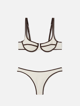 Amira String Naomi String cream and brown contrast trim bikini