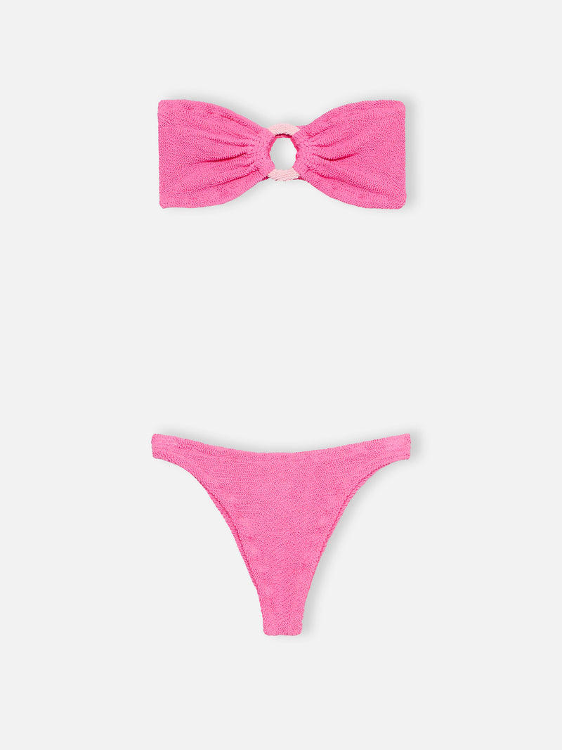 Bikini da donna a fascia rosa crinkle Yulia Naomi