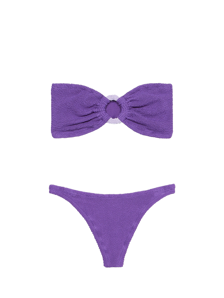 Woman purple crinkle bandeau bikini Yulia Naomi