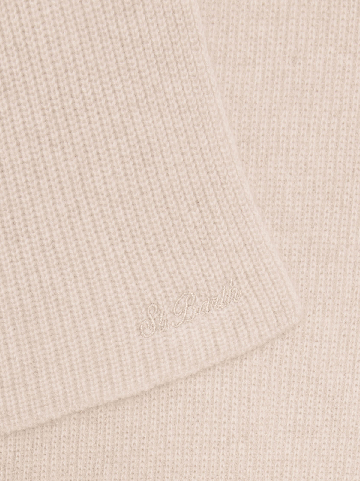 Beige Nell cashmere hood scarf with logo embroidery
