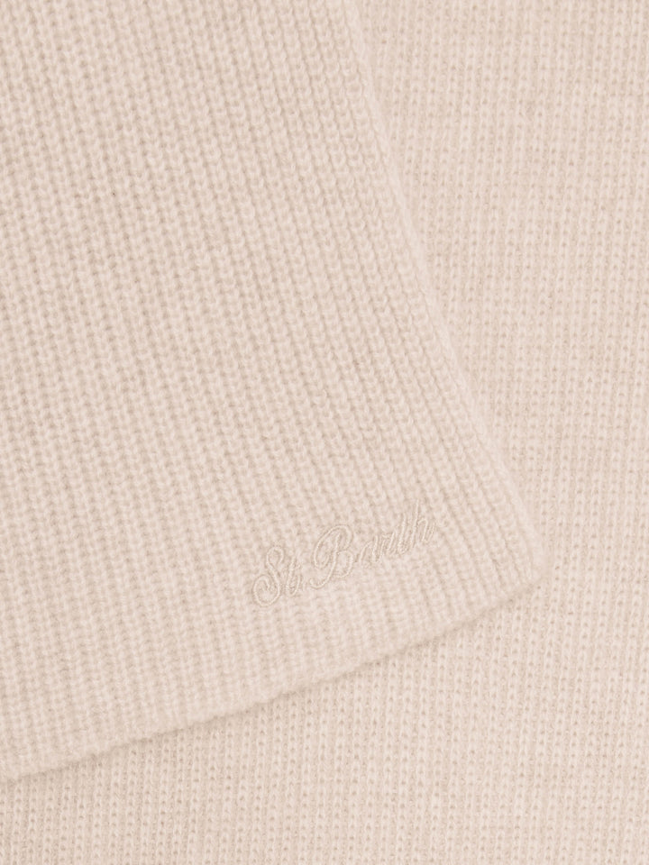 Bufanda con capucha Nell de cachemira beige con bordado del logo 