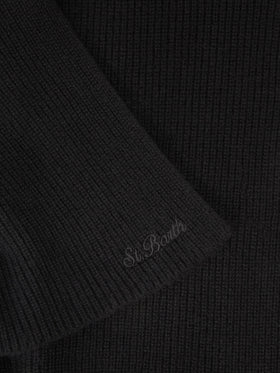 Black Nell cashmere hood scarf with logo embroidery