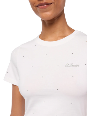 Nives cotton t-shirt with rhinestone embellishment