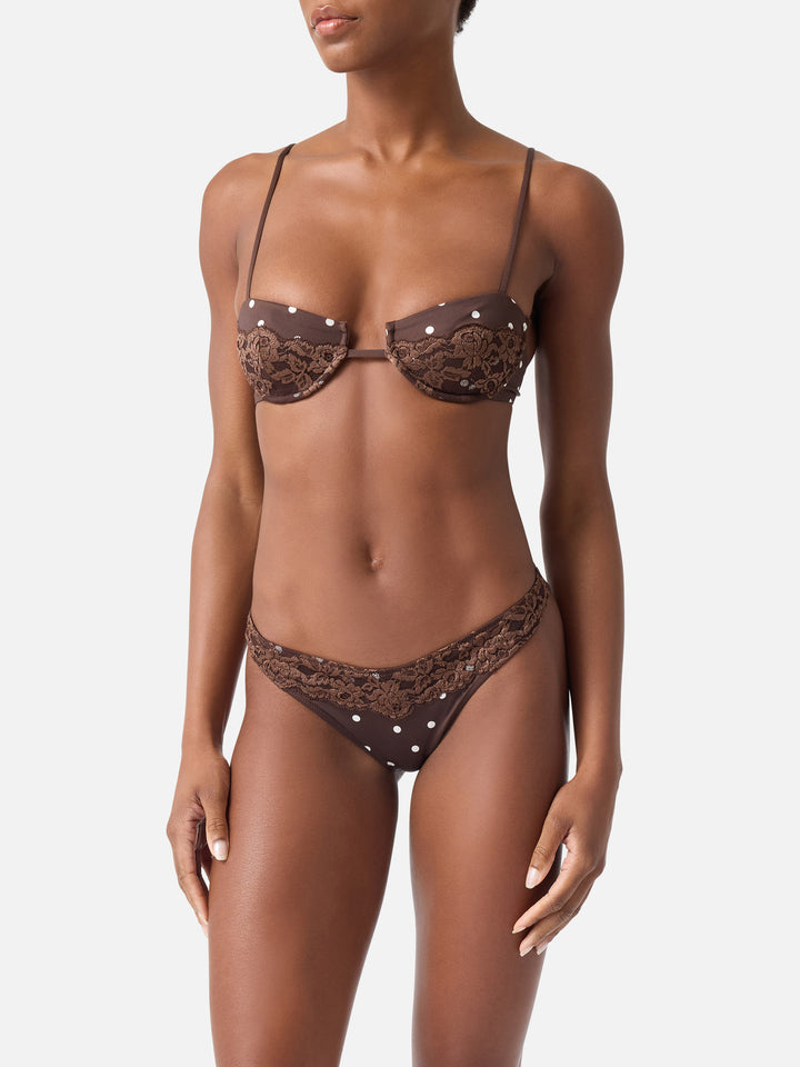 Nalina brown polka dot lace triangle bikini