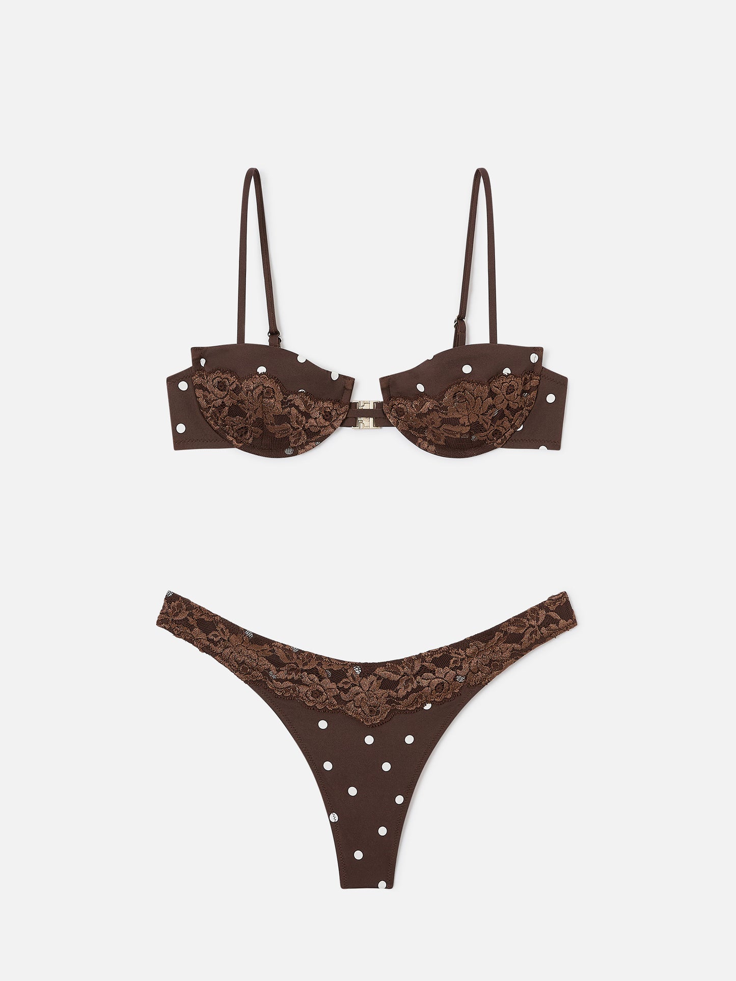 Nalina brown polka dot lace triangle bikini