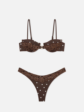 Nalina brown polka dot lace triangle bikini