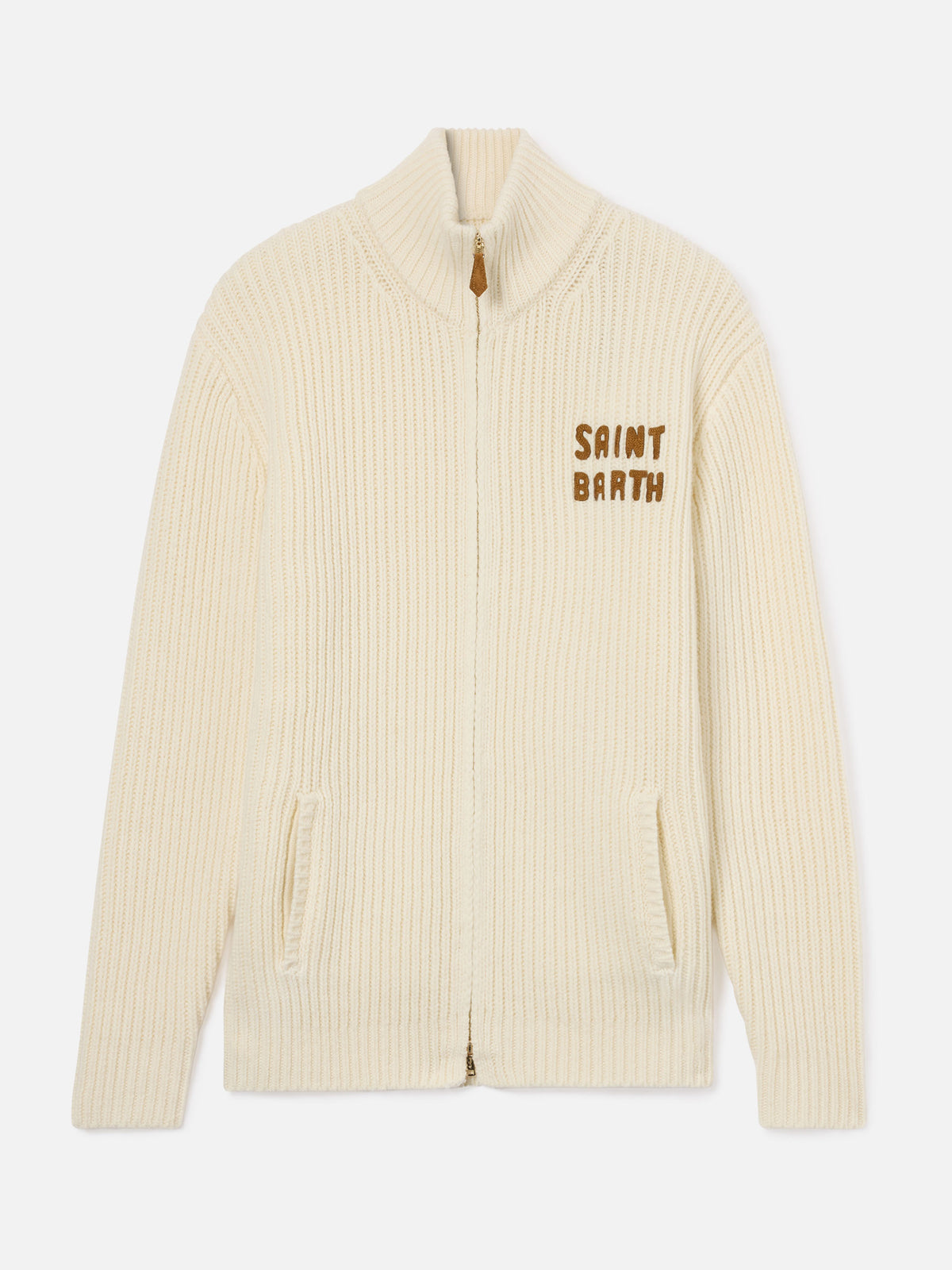 Off white Noire Strickjacke aus Wollmischung mit durchgehendem Reißverschluss und Logostickerei 