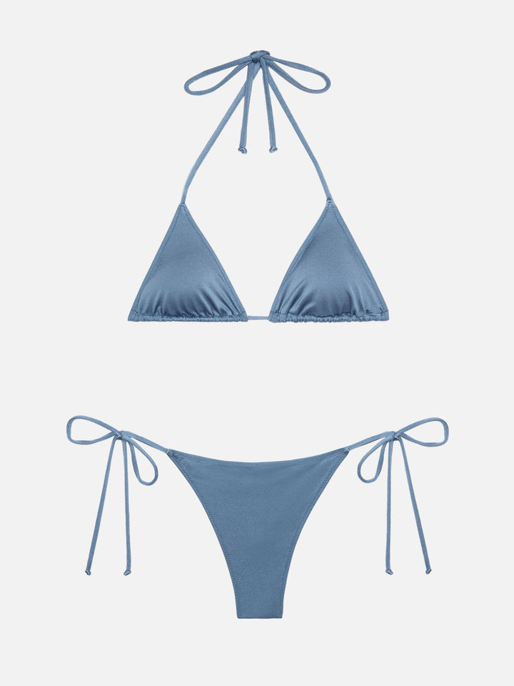 Leah top bikini triangolo shimmer blu avio - Norah slip mare cheekiest crinkle marrone
