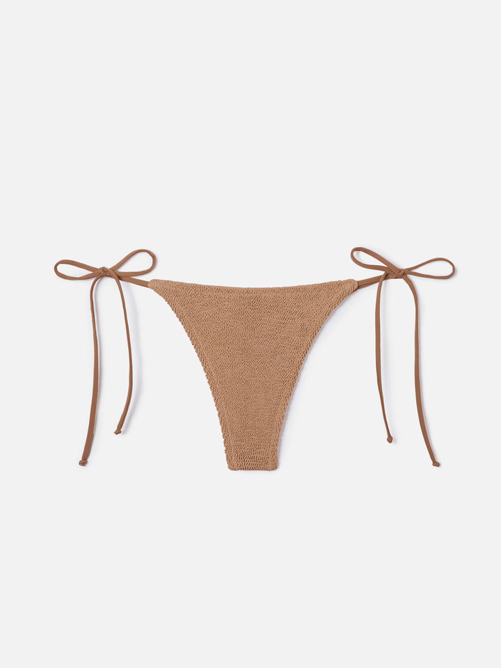 Norah thong bikini bottoms in light brown crinkle fabric
