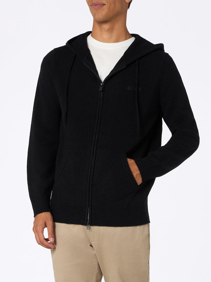 Man black lambswool hooded sweater Notting - MC2 Saint Barth