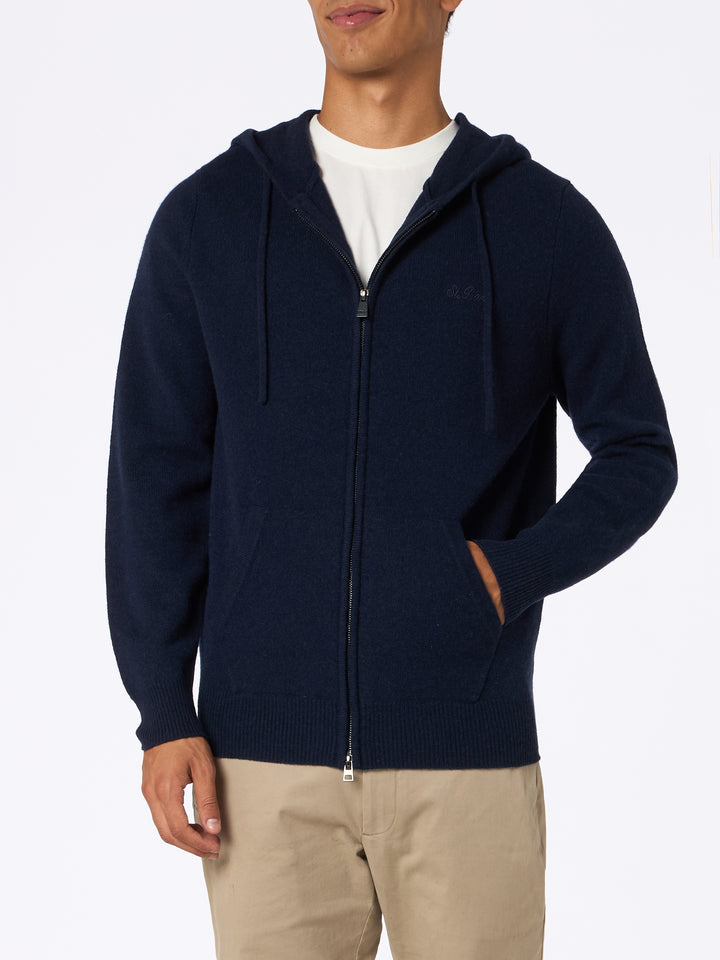 Man navy blue lambswool hooded sweater Notting - MC2 Saint Barth