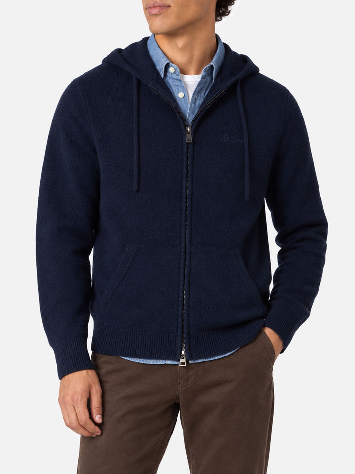 Suéter con capucha de lana Notting en color liso azul marino 