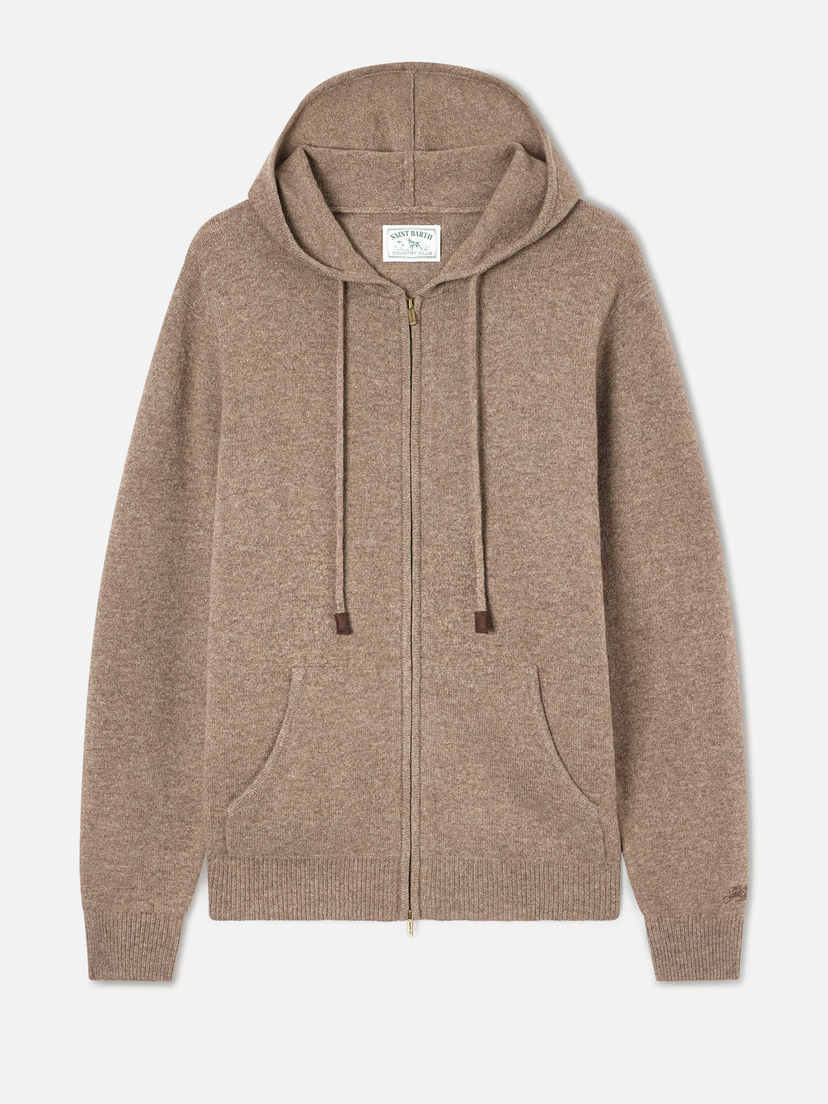 Beige Notting lambswool hooded knit with full zip