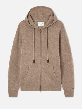 Beige Notting lambswool hooded knit with full zip