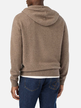Beige Notting lambswool hooded knit with full zip