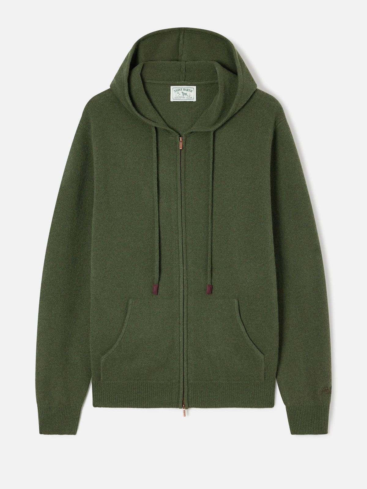 Maglia in lana d’agnello Notting verde militare con cappuccio e zip intera