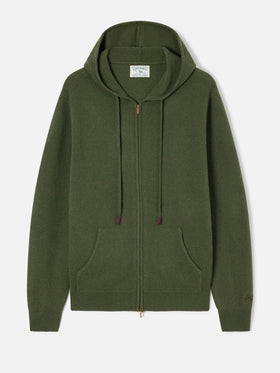 Maglia in lana d’agnello Notting verde militare con cappuccio e zip intera