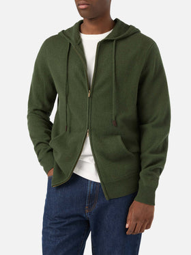 Maglia in lana d’agnello Notting verde militare con cappuccio e zip intera
