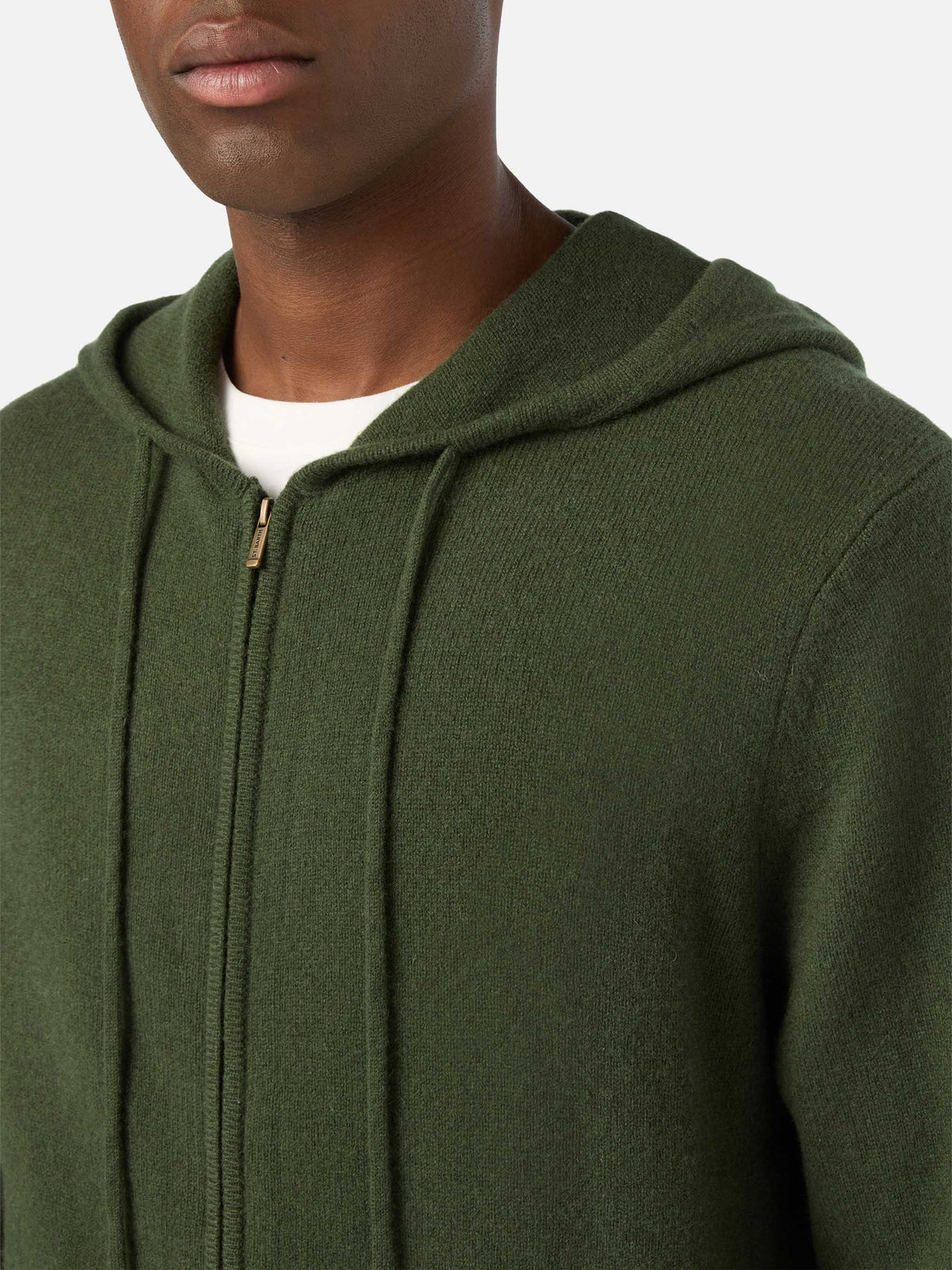 Maglia in lana d’agnello Notting verde militare con cappuccio e zip intera
