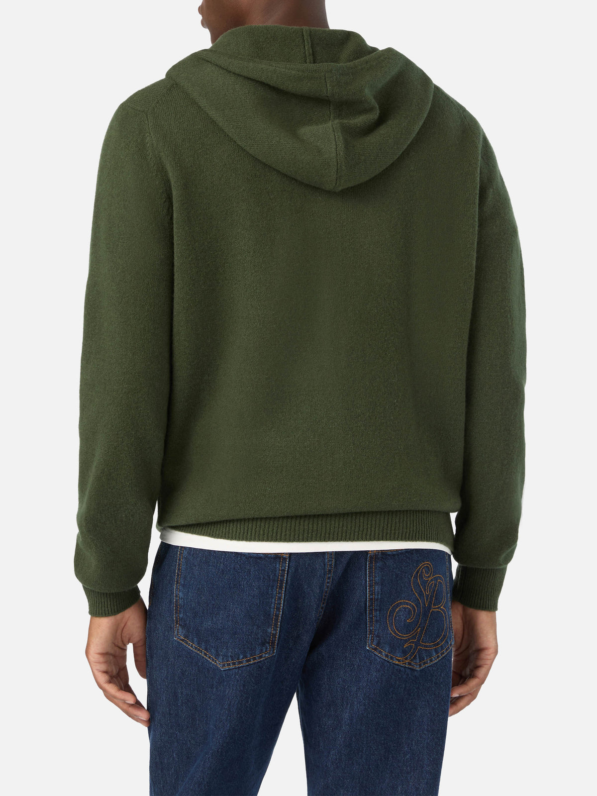 Maglia in lana d’agnello Notting verde militare con cappuccio e zip intera