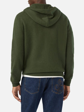 Maglia in lana d’agnello Notting verde militare con cappuccio e zip intera