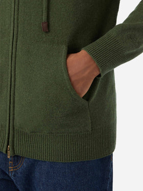 Maglia in lana d’agnello Notting verde militare con cappuccio e zip intera