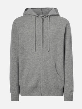 Felpa in lambswool Notting grigio melange con cappuccio