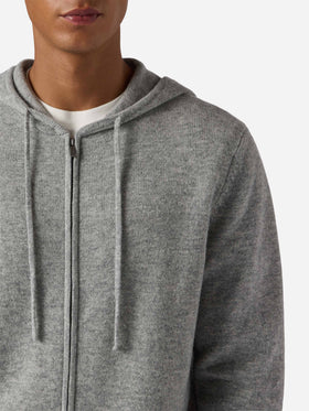 Felpa in lambswool Notting grigio melange con cappuccio