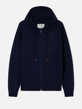 Maglia in lana d’agnello Notting blu navy con cappuccio e zip intera
