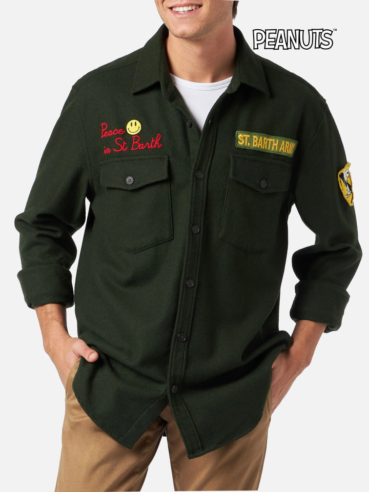 Moleskin-Overshirt mit Peace in St. Barth-Stickerei