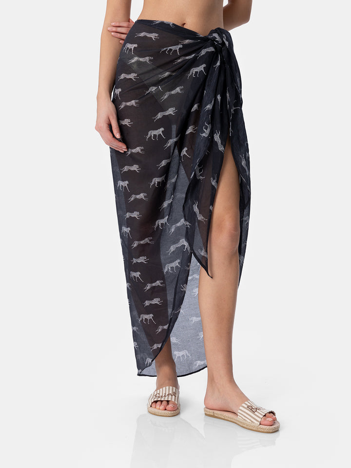 Woman silk voile long pareo Oasi with animalier print