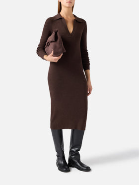 Braunes langes Strickkleid Octavia aus Merinowollmischung 