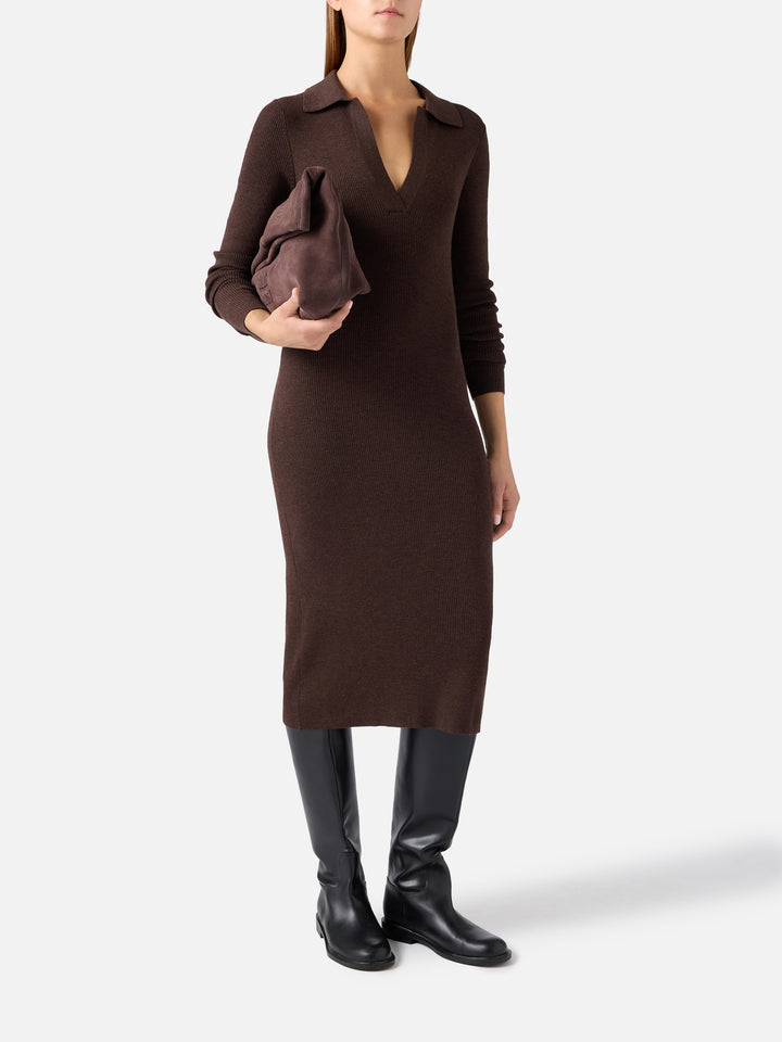 Braunes langes Strickkleid Octavia aus Merinowollmischung 