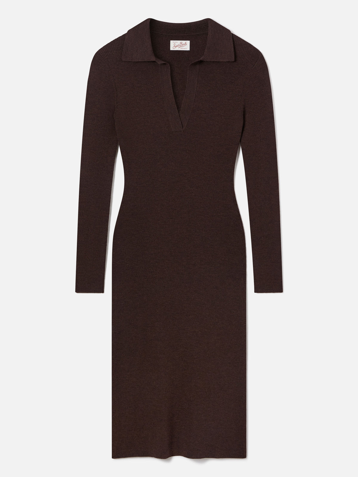 Braunes langes Strickkleid Octavia aus Merinowollmischung 