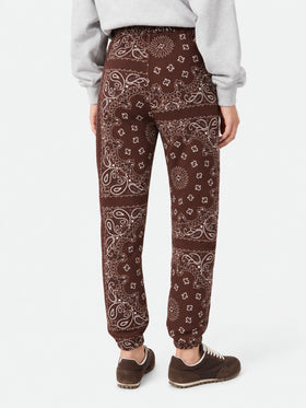 Pantalones de algodón Feece Odalys con estampado bandana marrón 