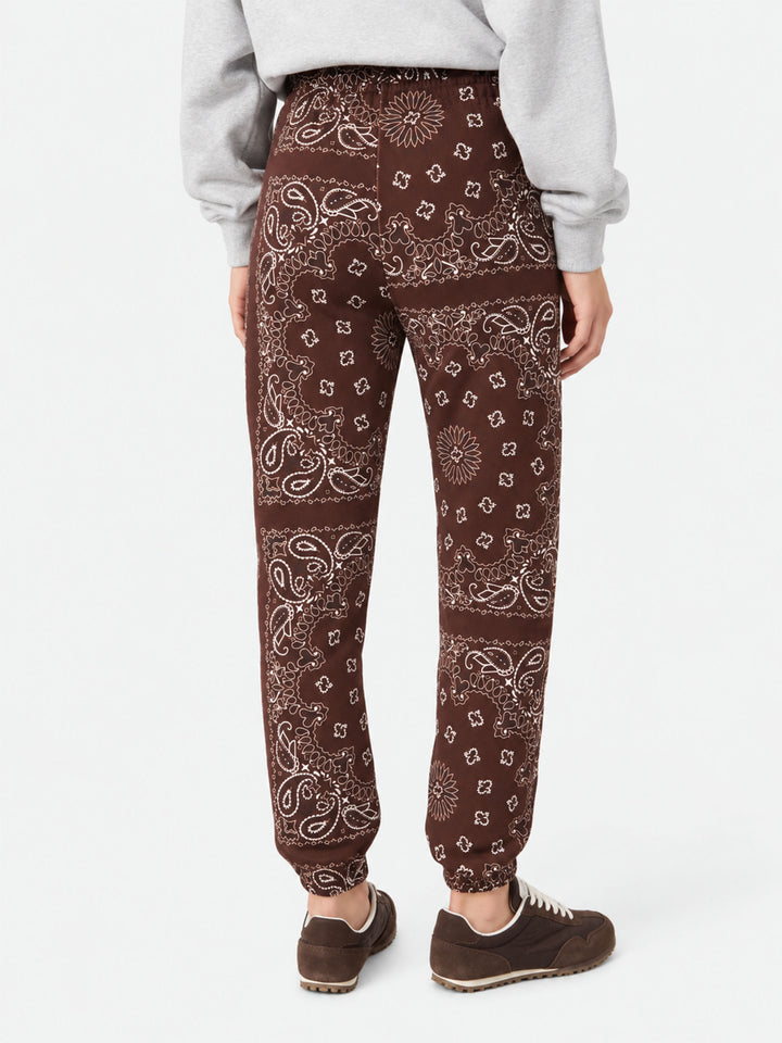 Pantalone da donna in felpa con stampa bandana marrone