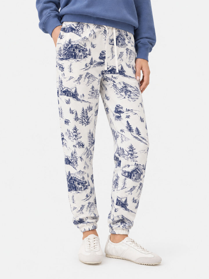 Pantalon en molleton de coton Odalys avec imprimé toile de Jouy 