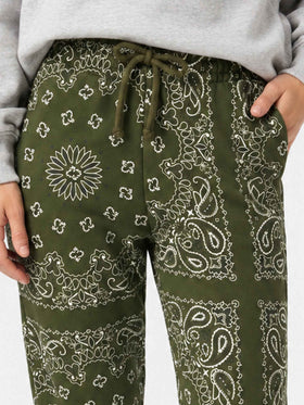 Pantalone da donna in felpa con stampa bandana verde