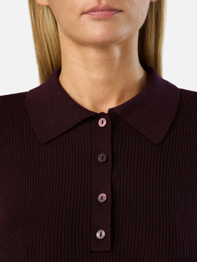 Aubergine Odell merino wool polo collar knit
